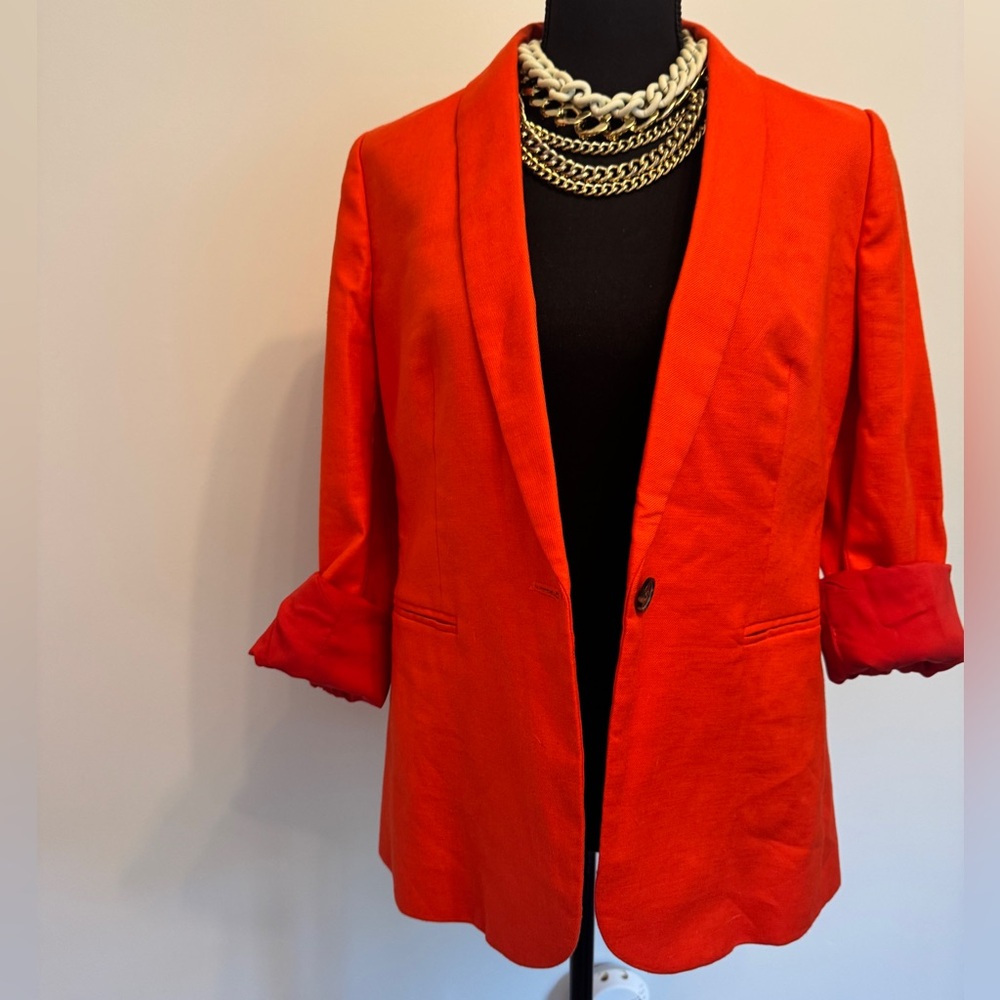J CREW Red/Orange Women's Parke Linen Blazer - Picture 3 of 9